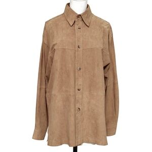 LINEA SELECTA by RT International Brown Suede Jacket Shirt Button Down Sz S